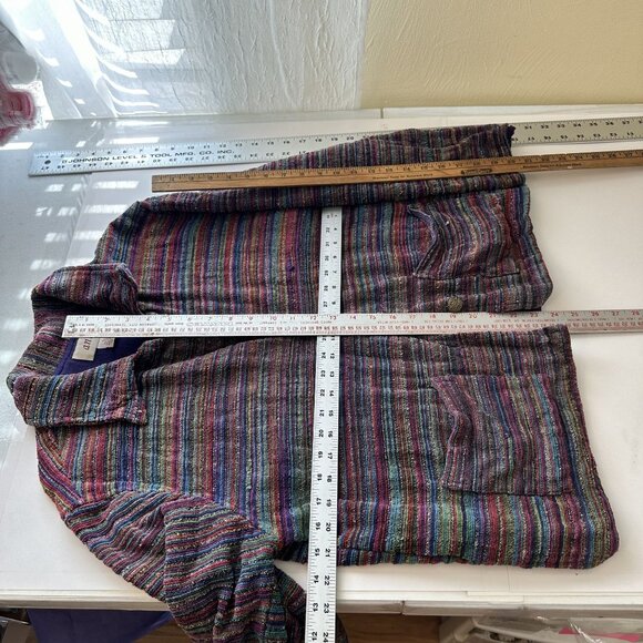 Anu By Natural Multicolor Striped Womens Cotton Jacket Large Purple Pockets - Picture 4 of 8